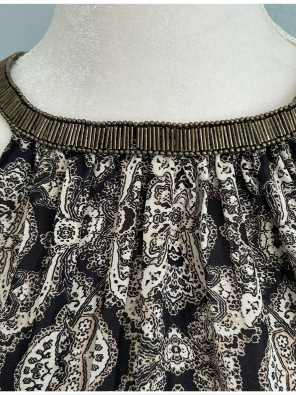 Joie Francis 100% Silk Embellished Print Halter Style a-line blouse